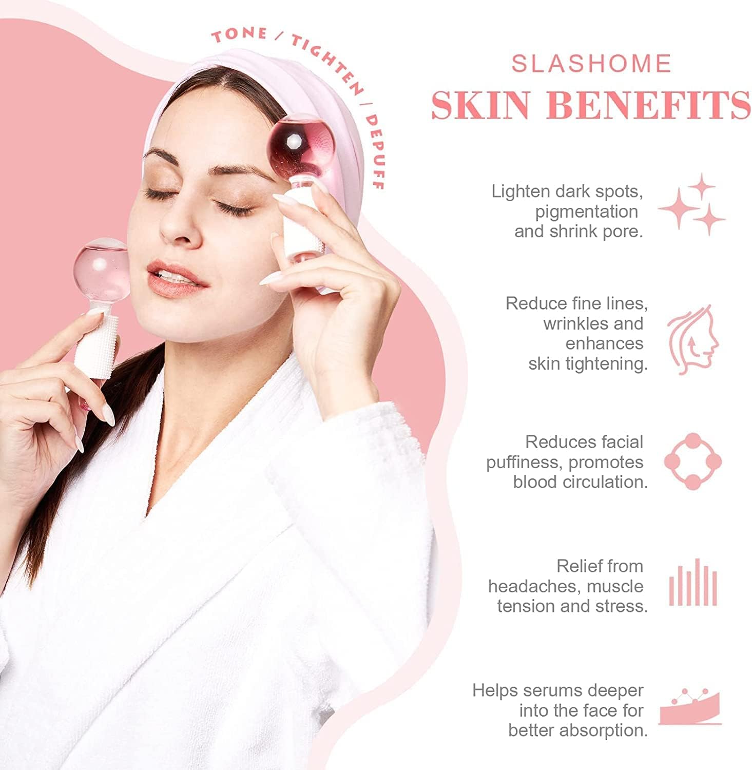 2-Pcs Facial Ice Globes. Cryo roller balls to reduce puffiness, dark circles & wrinkles. Cold therapy facial massager.