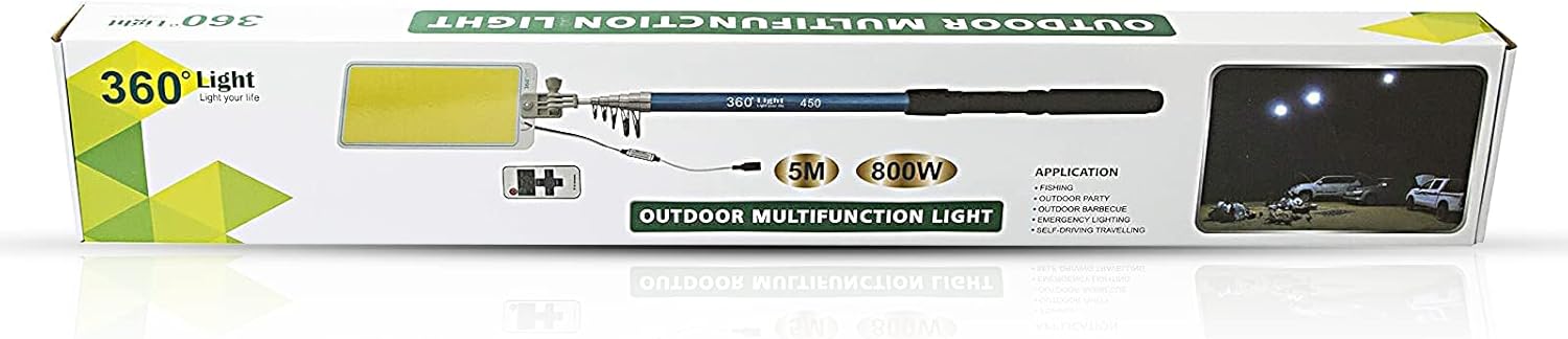 360° Light Multifunction Outdoor LED Fishing Rod Light | 5M Camping Lantern Lamp with IR Remote | 3 Modes | 800W