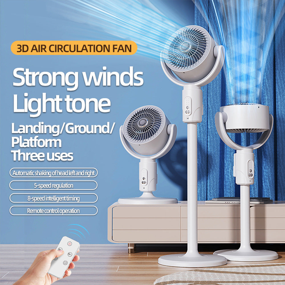 5-Speed Floor Fan - Adjustable Height, Rechargeable, Timer Control, 90° Oscillation for Whole Room Air Circulation