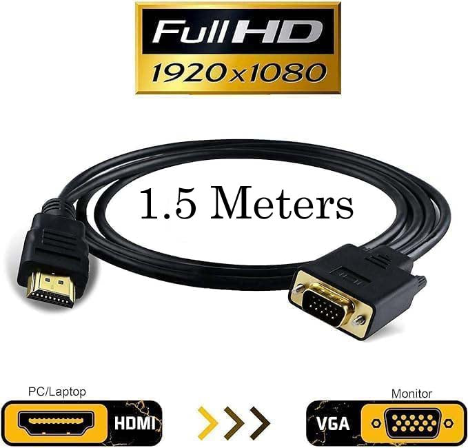 1.5 Meter WGL HDMI Male to VGA Male Video Converter Adapter Cable | Connect LCD TV, Projector, Digital Camera, DVD | 1PC | Seamless Video Transmission
