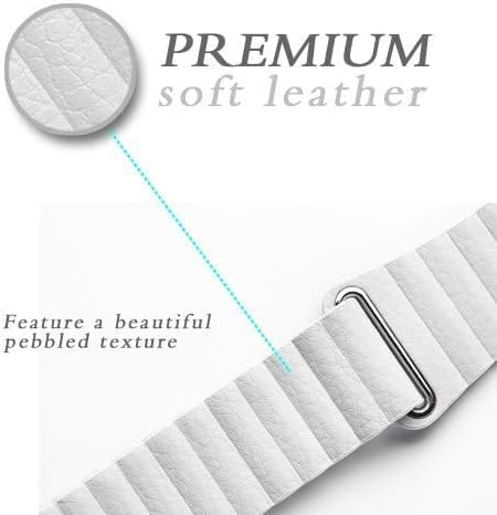 44mm/42mm Leather Strap Watch Band with Adjustable Magnetic Closure – White