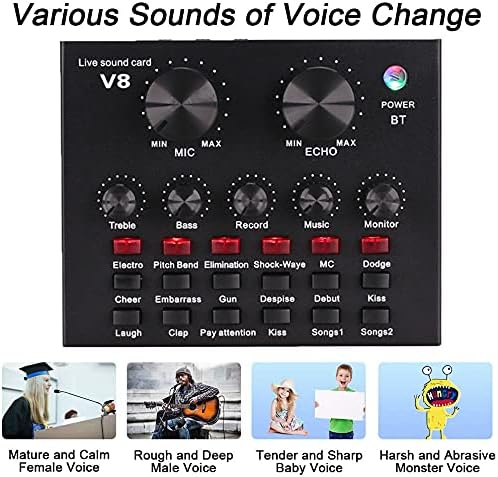 V8 Sound Card for Live Streaming | Voice Changer Sound Card with Effects | Bluetooth Audio Mixer for Music Recording, Karaoke, Podcasting | 1200mAh Battery for Cell Phone, iPhone, PC, Type-C