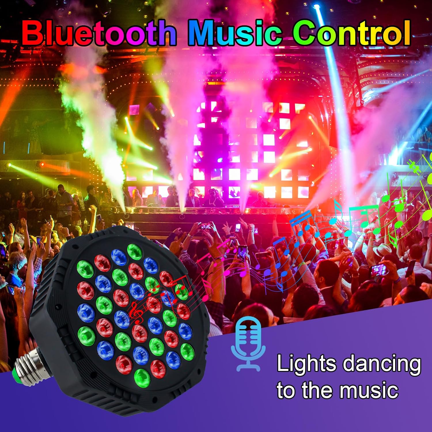 36 LED E27 RGB Party Lights with Remote - 7 Color Modes for DJ, Stage, Halloween & Christmas Decor