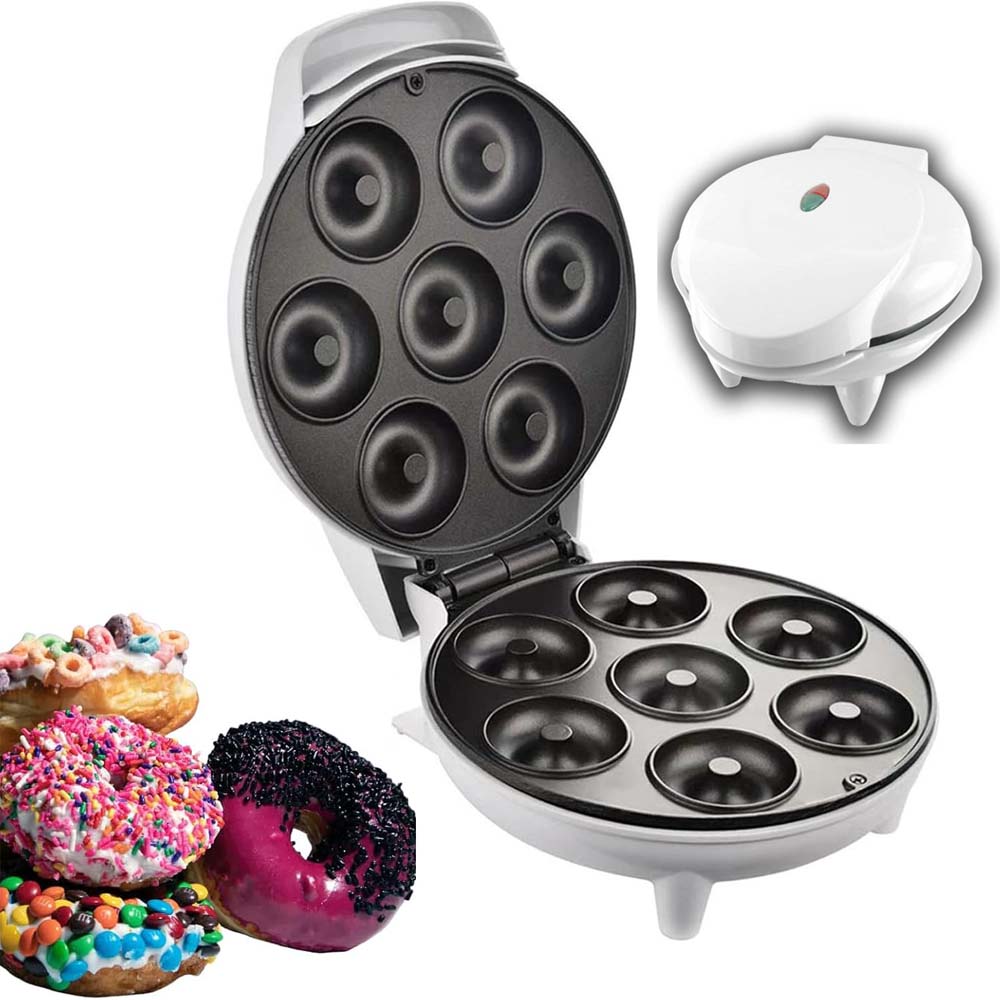 MST-211B Electric Mini Donut Maker - 7 Donut Capacity, Non-Stick & Double-Sided Heating for Quick Breakfasts & Snacks