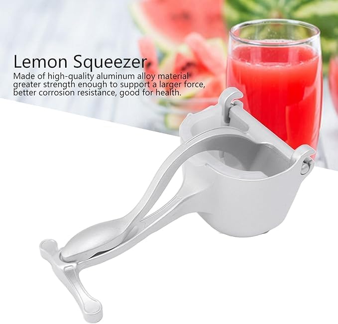 Silver Efficient Non-Lemon Fruit Presser | Manual Aluminum Alloy Squeezer | Easy Wash Design with 2 Funnels for Maximum Juice Extraction