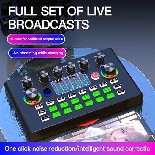F009 Professional Live Sound Card – Wireless Bluetooth Audio Mixing Sound Mixer | Radio Console Amplifier for PC, Laptop, and Phone | Ultimate Tool for Broadcasting, Recording, and Live Streaming