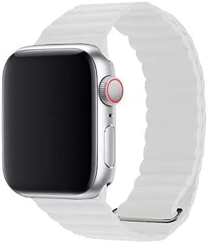 44mm/42mm Leather Strap Watch Band with Adjustable Magnetic Closure – White