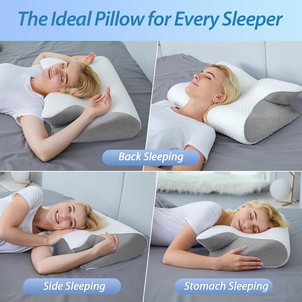 2-in-1 Memory Foam Cervical Orthopedic Pillow for Neck Support | وسادة رقبة أرثوبيدية من رغوة الذاكرة 2 في 1 لدعم الرقبة