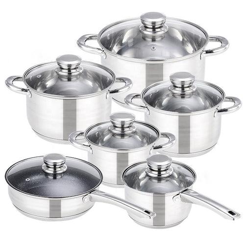 12-Piece Stainless Steel Cookware Set - Induction Compatible, Modern Design for Gas, Electric, Ceramic Stoves