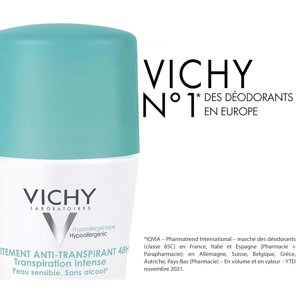 Vichy 48H Anti-Perspirant Deodorant - Intensive Treatment for Long-Lasting Protection & Freshness, 50ml