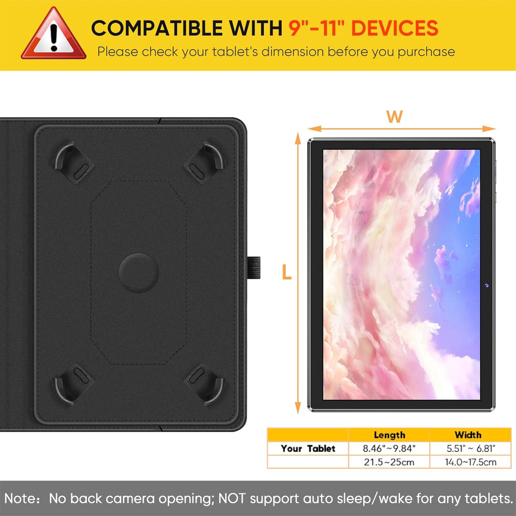 360° Rotating Case for Universal 10/11-inch" Tablets - Premium Leather w/Auto Sleep/Wake & Multi-Angle Stand (Multi Colour)