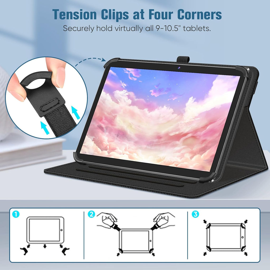 360° Rotating Case for Universal 10/11-inch" Tablets - Premium Leather w/Auto Sleep/Wake & Multi-Angle Stand (Multi Colour)