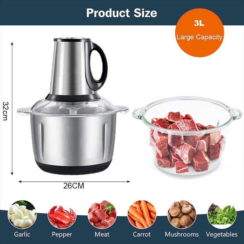 2-in-1 Stainless Steel Electric Meat Grinder & Food Processor - 6 Blades, 3.8L Capacity for Home & Restaurant Use