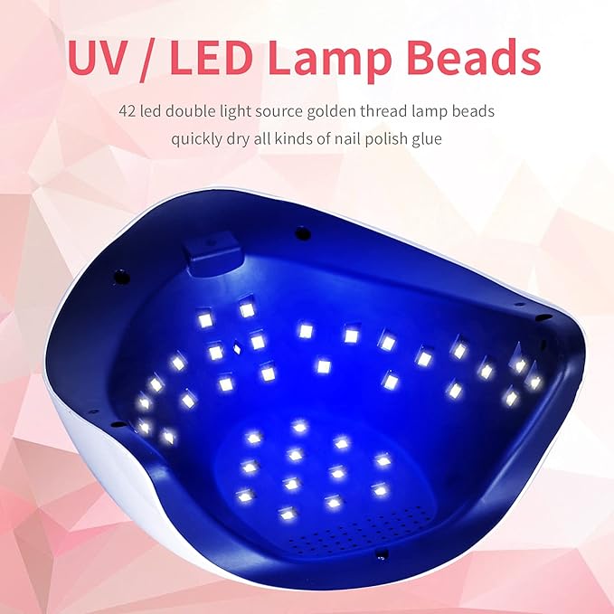 UV LED 168W Nail Lamp - Professional Nail Dryer with 42 LEDs for Gel Nail Polish, Fast Curing Nail Light with 4 Timer Settings, Colorful LED Ring & Smart Sensor, Perfect for Salon and Home Use