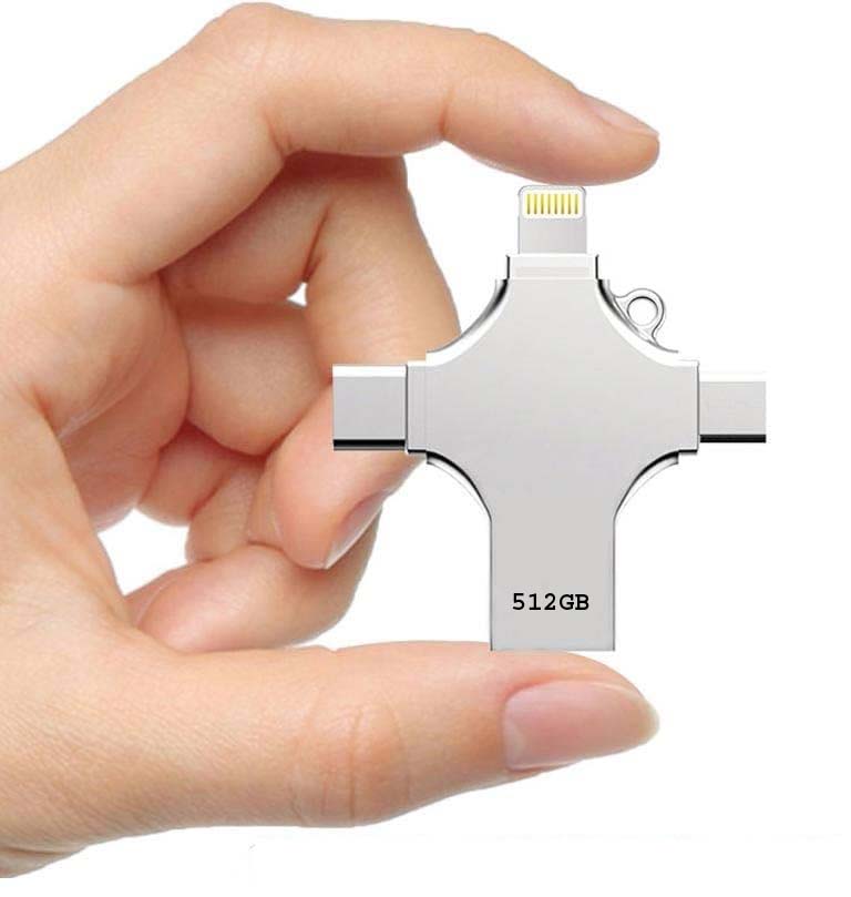 512GB 4-in-1 USB 3.0 Flash Drive - Compatible with iPhone, Android, iPad, Mac, PC, Galaxy S, Windows | High-Speed USB A, USB C, Micro USB & iPhone Connector | Ultra-Fast Thumb Drive, Jump Drive, Memory Stick, Portable Hard Drive for Seamless Data Transfer