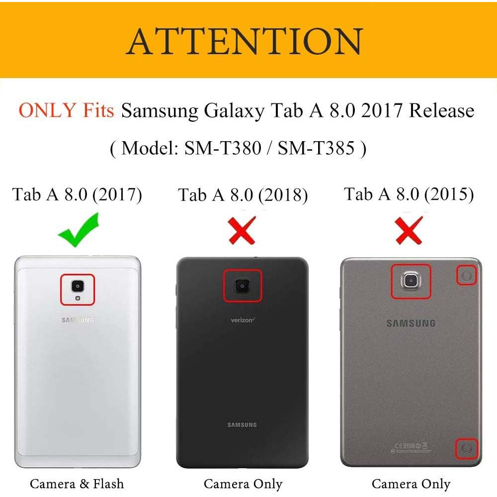 360° Rotating PU Leather Cover Compitable for Galaxy Tab A 8.0" 2017 Case - w/Auto Wake/Sleep for SM-T380/T385 (Multi)