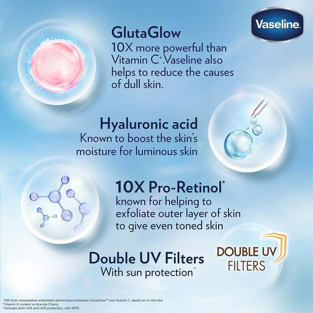 Vaseline Essential Even Tone Body Lotion - Gluta-Hya Serum Burst, 10X More Powerful Than Vitamin C, UV Protection, 200ml