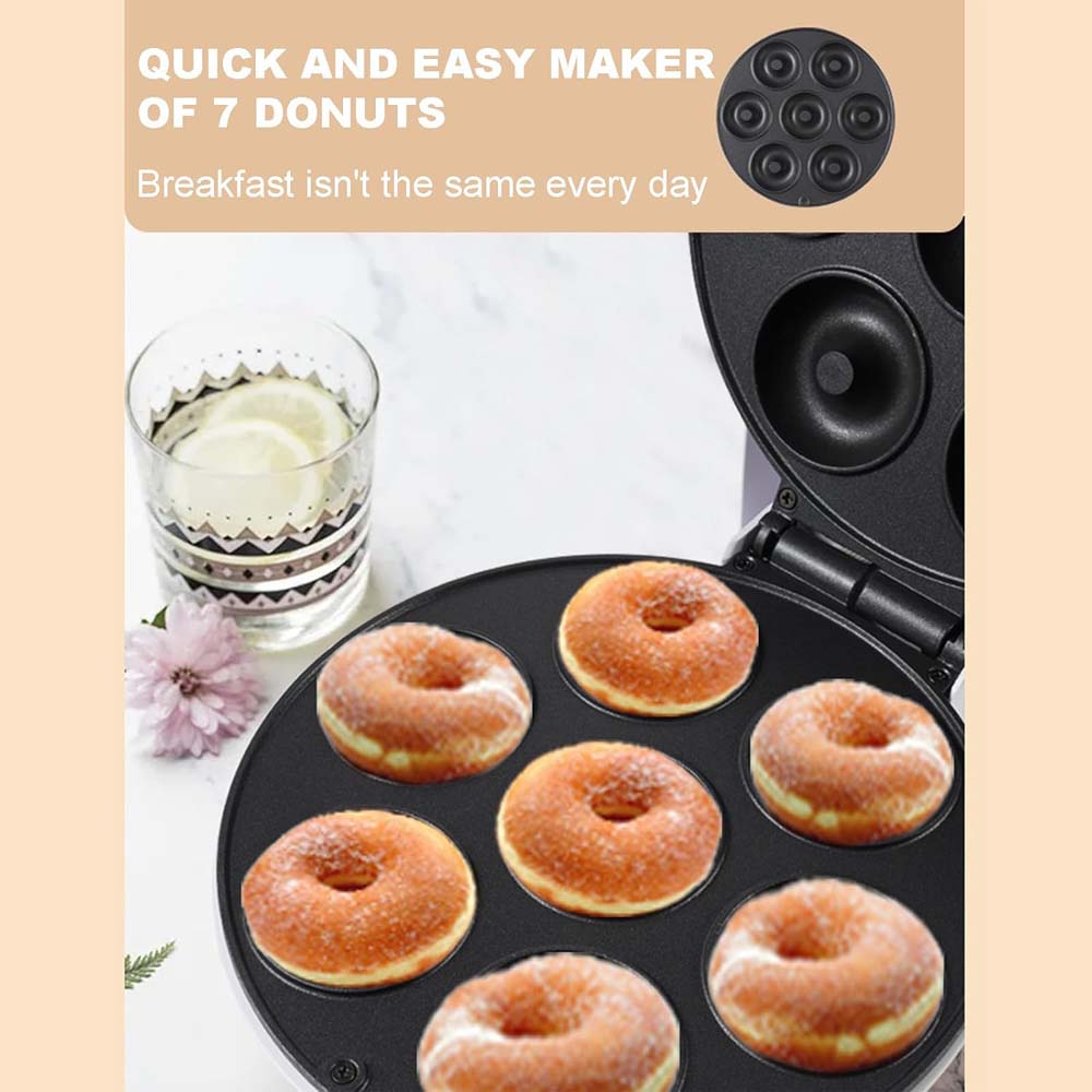 MST-211B Electric Mini Donut Maker - 7 Donut Capacity, Non-Stick & Double-Sided Heating for Quick Breakfasts & Snacks