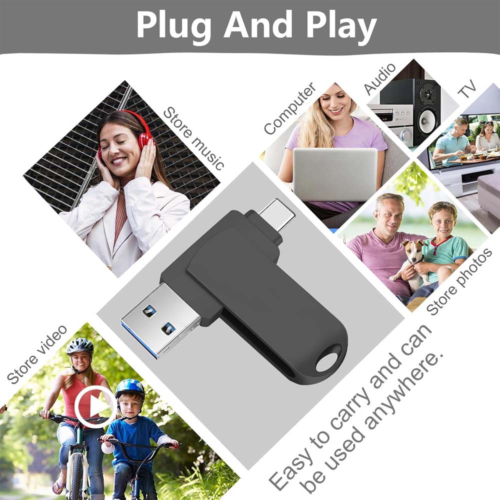 64GB USB-C Flash Drive - 170MB/s High-Speed Dual-Port Memory Stick for Android Phones, Tablets, PCs & Mac (Black)