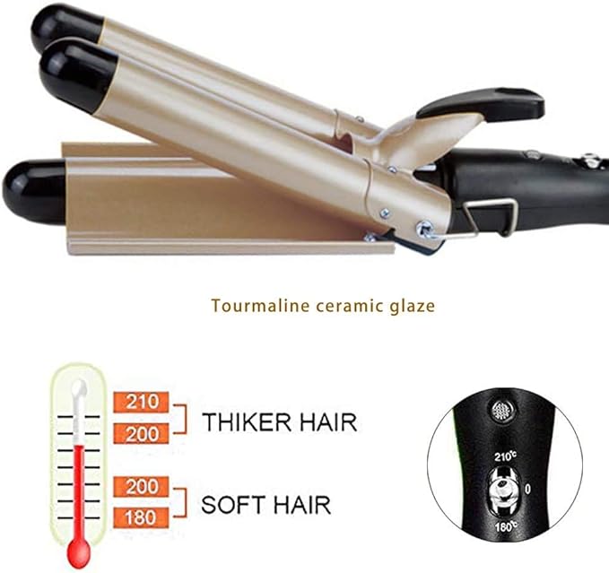 3-Barrel Ceramic Hair Curler Wand – Waver Curling Iron with LCD Display and 14 Adjustable Temperatures (80-210°C)