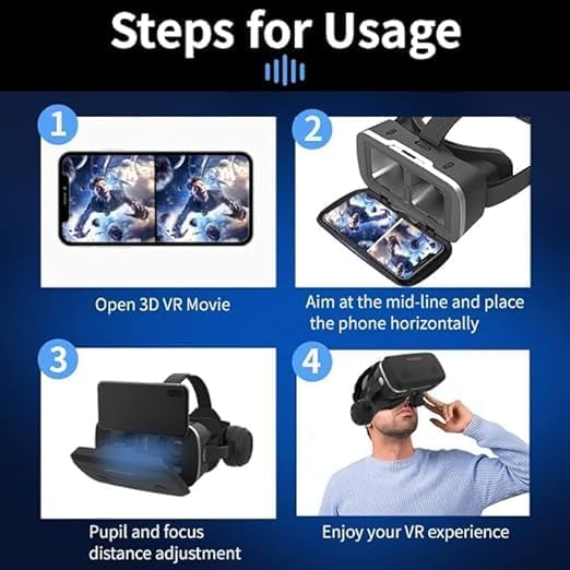3D VR Glasses for Mobile Phone – Virtual Reality Headset with Anti-Blue Light Protection | Compatible with iPhone & Android (5.0-7.2 Inch) | PC Entertainment & Immersive Experience
