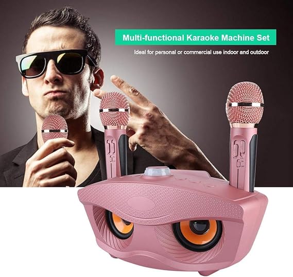 Wireless Bluetooth Speaker with 2-Piece Microphone Set | Portable Karaoke System for Home, Parties, and Events (Pink)