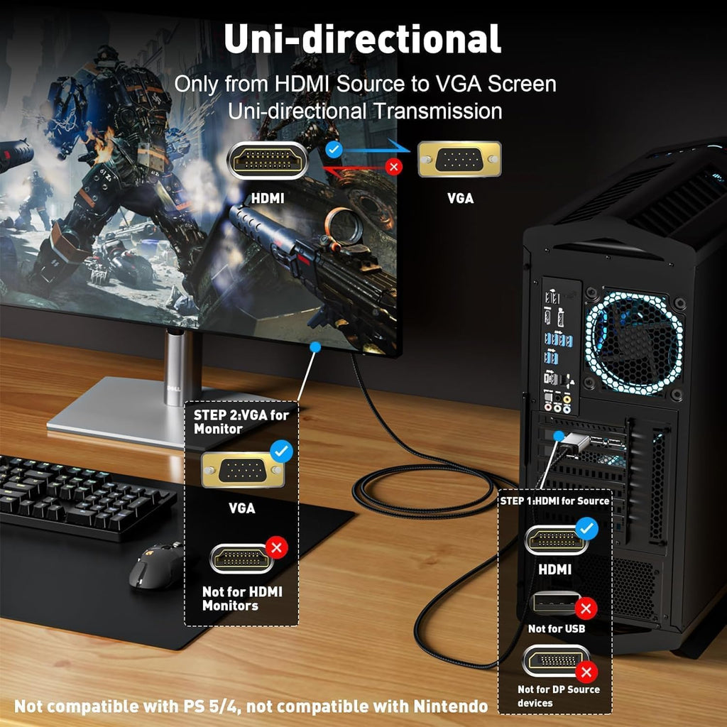 1.5 Meter WGL HDMI Male to VGA Male Video Converter Adapter Cable | Connect LCD TV, Projector, Digital Camera, DVD | 1PC | Seamless Video Transmission