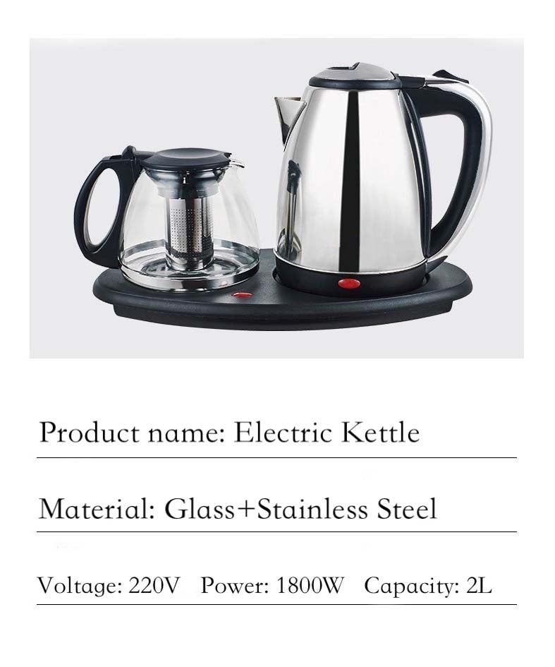 1800W 220V 2-in-1 Electric Kettle and Tea Maker with Tray – Stainless Steel, Automatic Shut-Off, 1.8L Capacity, Perfect for Tea and Coffee Brewing, Ideal for Home, Office, and Hotel Use