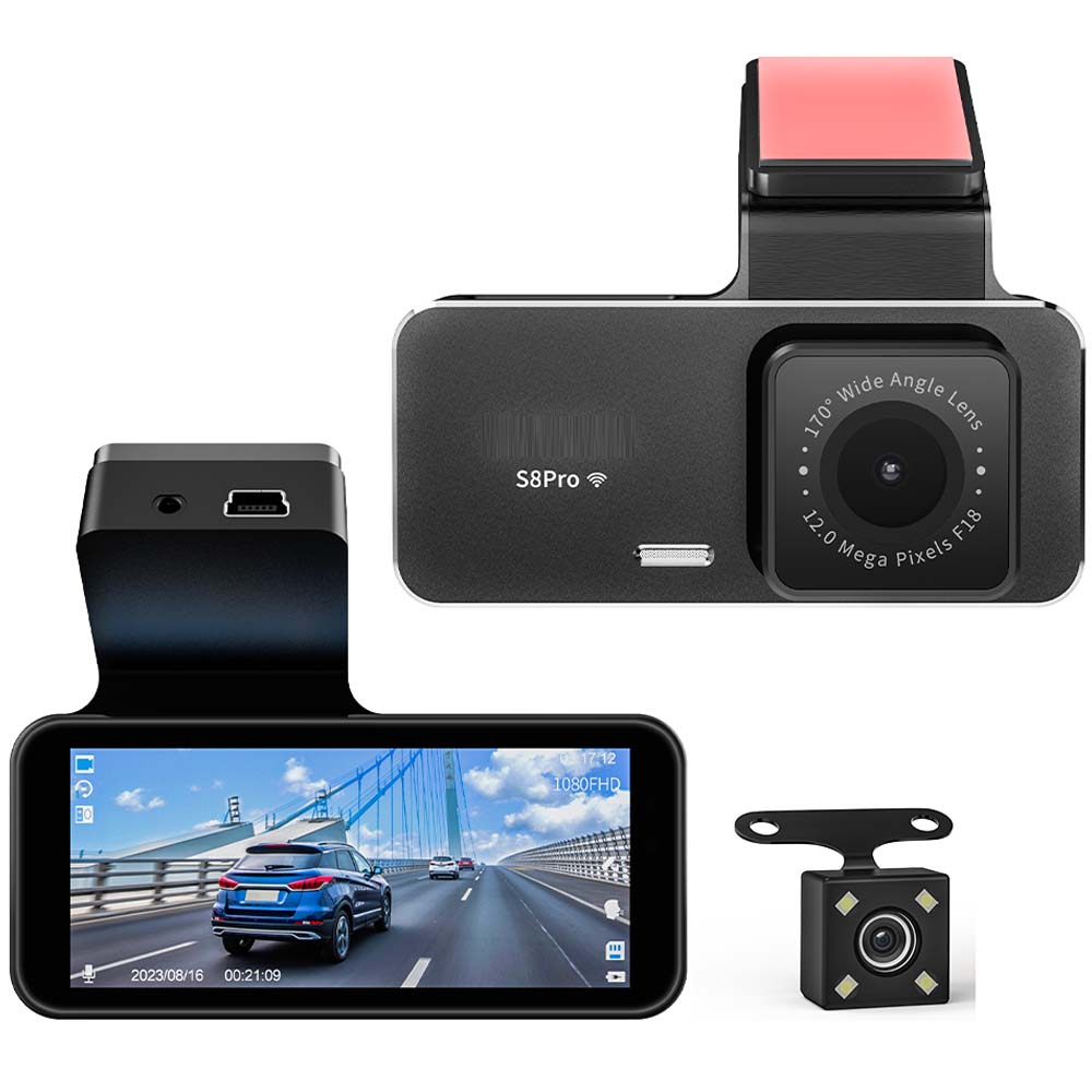 2K+1080P Dual Dash Cam - Front & Rear Car Camera with WiFi, Parking Mode & 256GB Support