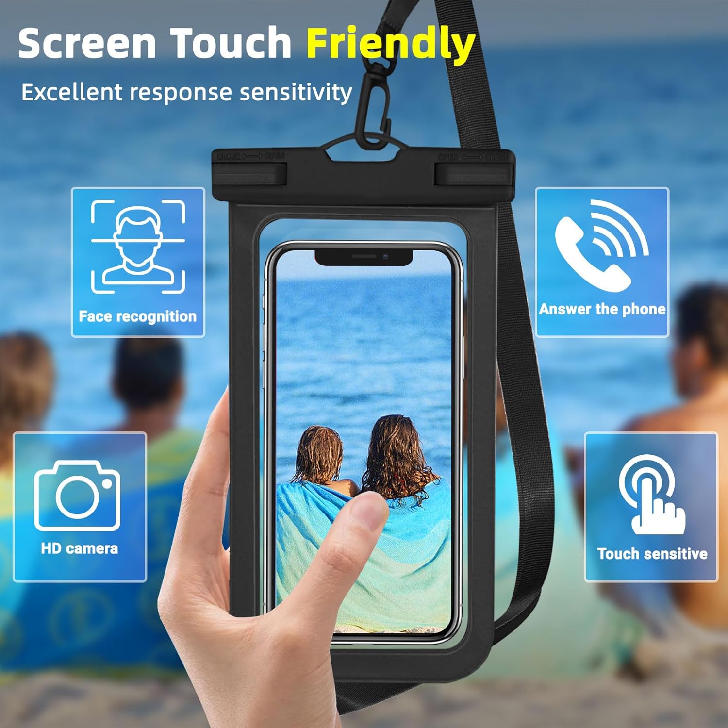 Waterproof Phone Pouch, IPX8 Waterproof Cell Phone Case for All Mobile Phones, Essential Dry Bag with Touchscreen-Friendly Design for Beach, Cruise, Swimming, and Outdoor Activities