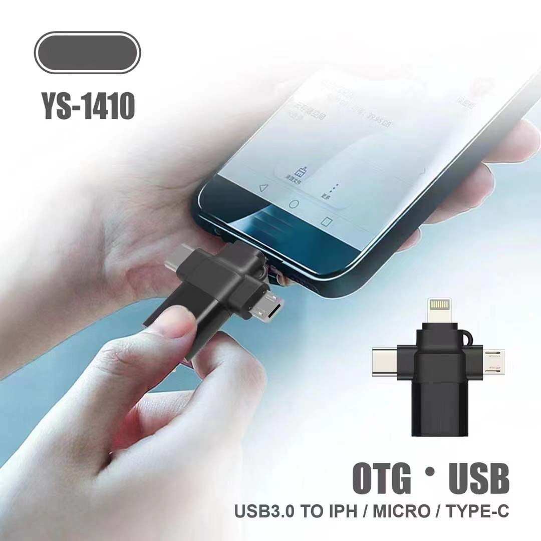 YS-1410 3-in-1 OTG Adapter - USB 3.0, SD/TF Card Reader & Charging Port for Smartphones, Tablets & Laptops
