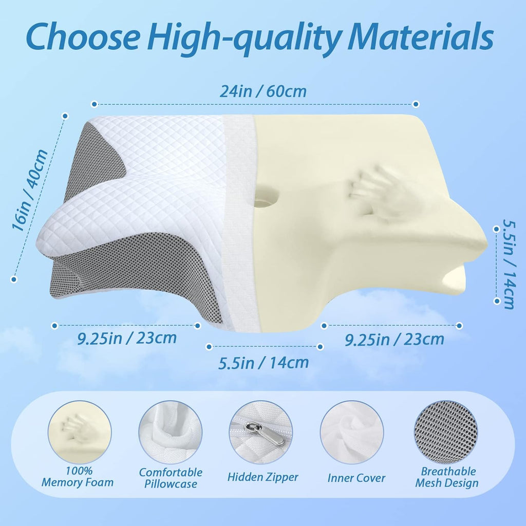 2-in-1 Memory Foam Cervical Orthopedic Pillow for Neck Support | وسادة رقبة أرثوبيدية من رغوة الذاكرة 2 في 1 لدعم الرقبة