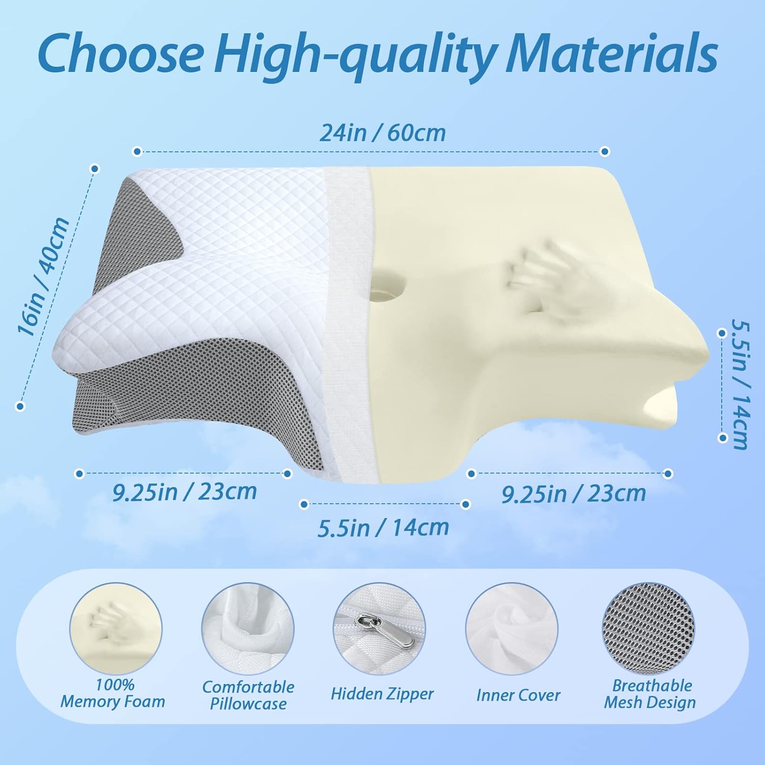 2-in-1 Memory Foam Cervical Orthopedic Pillow for Neck Support | وسادة رقبة أرثوبيدية من رغوة الذاكرة 2 في 1 لدعم الرقبة