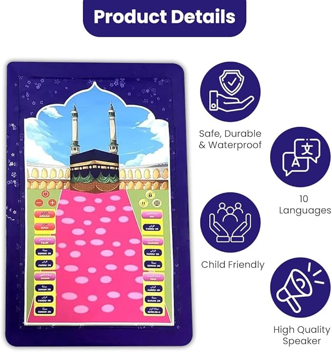 Islamic Electronic Smart Prayer Mat for Kids – Engaging Interactive Learning in 10 Languages