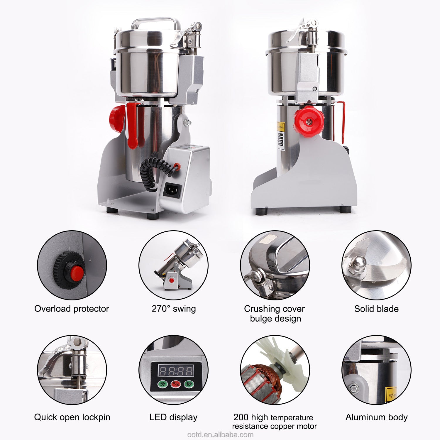 800g Food Grinder - Herb, Pepper, Flour & Rice Mill Machine for Home, Compact & Efficient Multi-Purpose Grinder