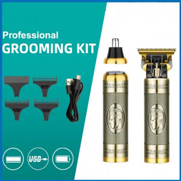 3-in-1 Rechargeable Men's Grooming Kit - Anti-Pinch System, T-Blade, USB Type-C Charging, High-Performance Grooming Tool