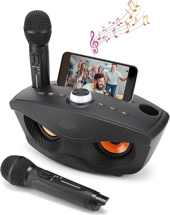 Wireless Bluetooth Speaker with 2-Piece Microphone Set | Portable Karaoke System for Home, Parties, and Events (Black)