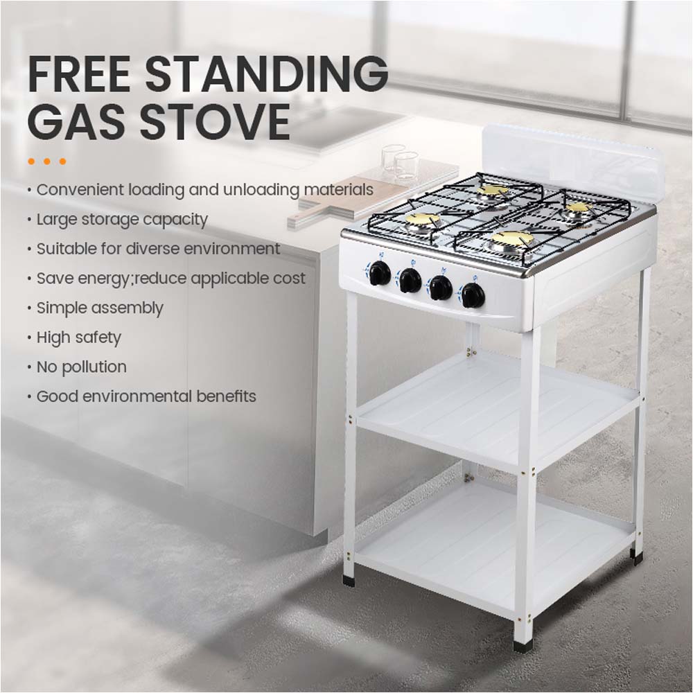 4-Burner Stainless Steel Gas Stove - Self-Ignition, Perfect for Home & Camping, Durable & Efficient White Design