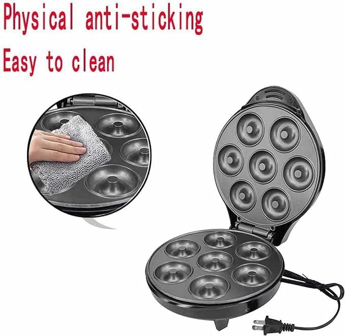 Mini Donut Maker Machine – Kid-Friendly Breakfast and Snack Maker with Non-Stick Surface, Delightful Donut Print Design, Makes 7 Doughnuts (Multi)